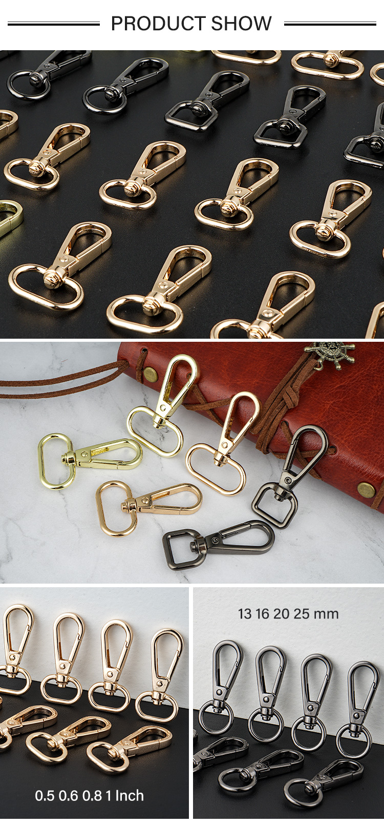 Custom 1" Metal Swivel Snap Hooks for Luxury Bag Hardware Spring Metal