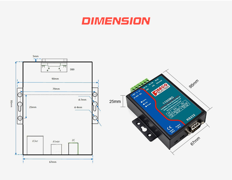 Convertation Type1 Ethernet to RS 485 Communication with Ethernet RS485 Converter