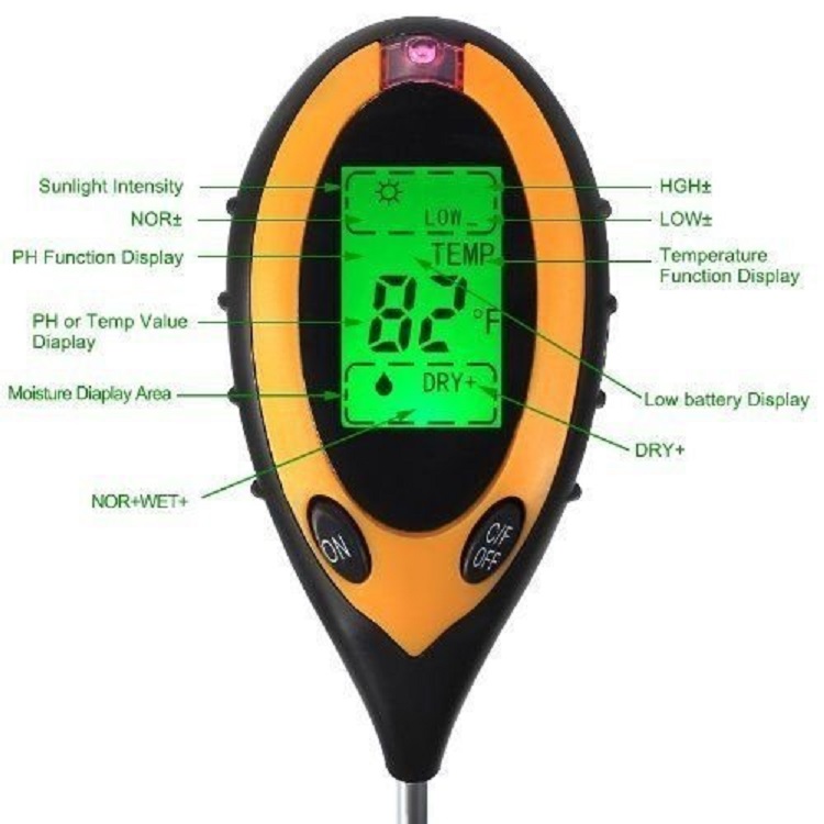 4-in-1 Sensor Meter for Soil Moisture Temperature PH Sunlight Compact and Lightweight