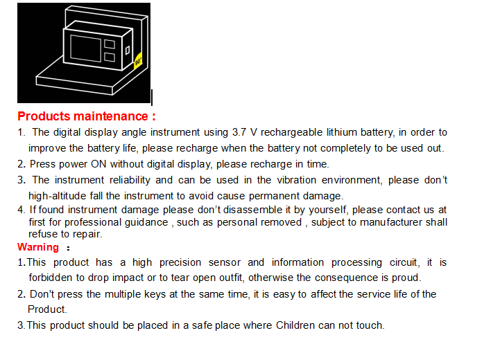 DMI420 high accuracy digital inclinometer/LCD tilt angle finder sensor magetic adsoption mounting small volume recharge battery