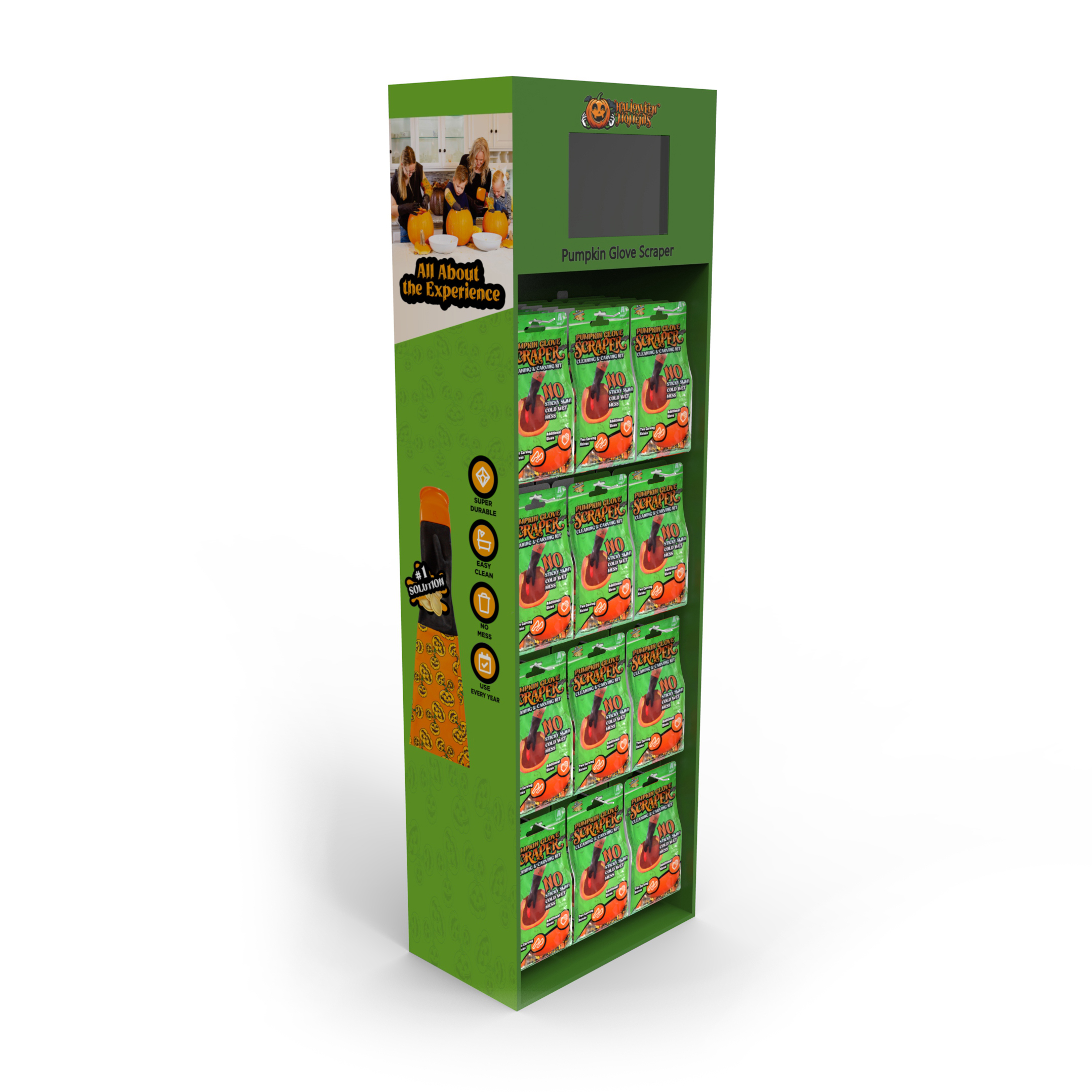 Pet Store Cardboard Display Stand Case Floor Standing Pegboard With LCD Screen