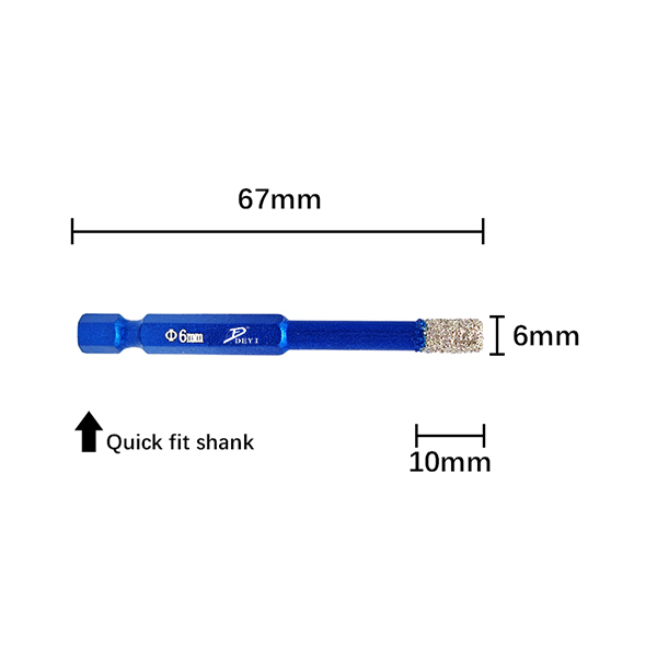 Hole Saw Dry Use Diamond Core Bore Bits 1/8" 6mm Vacuum Brazed For Granite