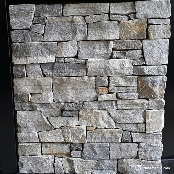 Cheap Cloudy White Natural Mesh Backed Stone , Mesh Mounted Garden Wall Stone for sale