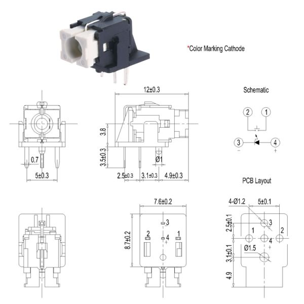 Illumination Tactile Switch,Horizontal Momentary MiniPush Button Switch With Cap,LED Tact Switch,Illuminated Tact Switch