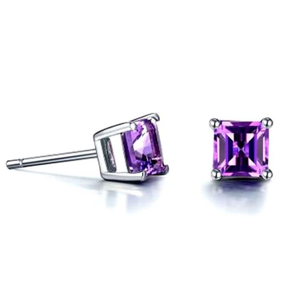 Cheap White Gold Princess Amethyst Stud Earrings Women Fine Jewelry (KE003PURPLE) for sale