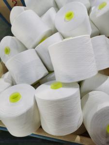 China 50S/2 100% Polyester Sewing Thread Raw White Spun Polyester Fiber Thread For Dyeing on sale