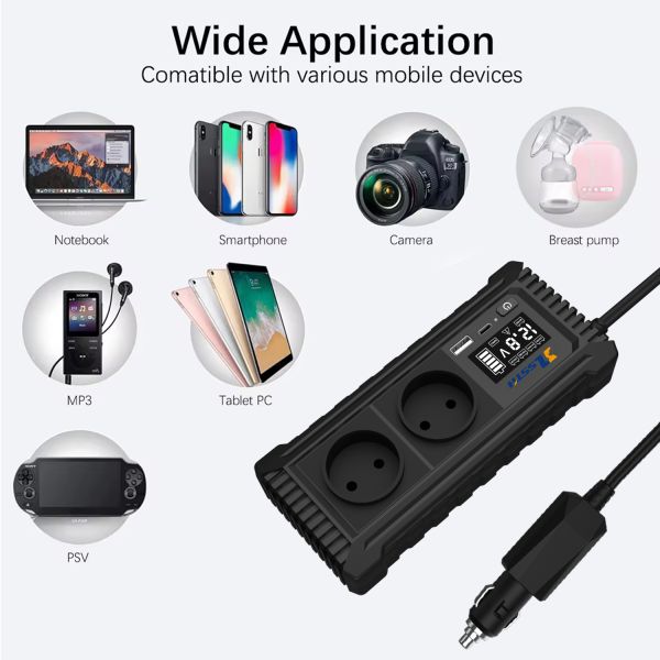 Portable 200W Pure Sine Wave Car Power Inverter with Type C USB