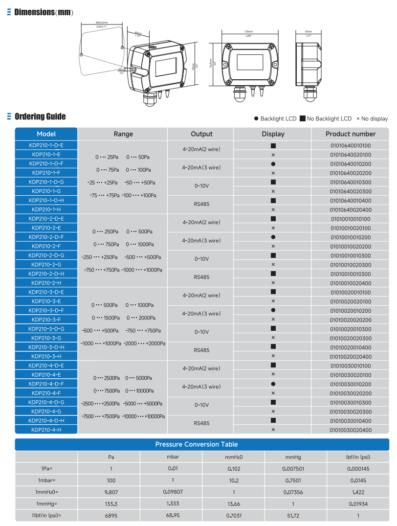 KDP210 Differential Pressure Transmitter