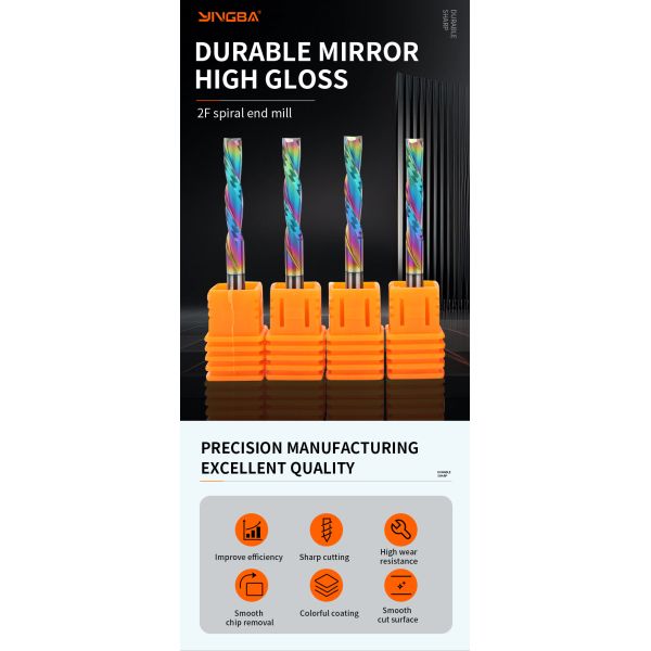YINGBA 6mm Solid Carbide Two Flutes Spiral End Mill 2F Down Cut End Mill Pvc Cutting Fine Processing of Wood CNC Router Bits