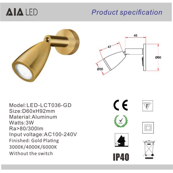 Interior top quality modern design 3W bedroom led wall lighting foldable wall light for bedside for villa
