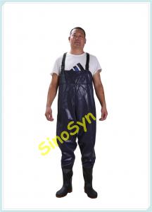 China FQW1904 Safty Chest/ Waist Wader Protective Water Working Outdoor Fishing Wading 0.60MM Blue PVC Pants with Rain Boots on sale