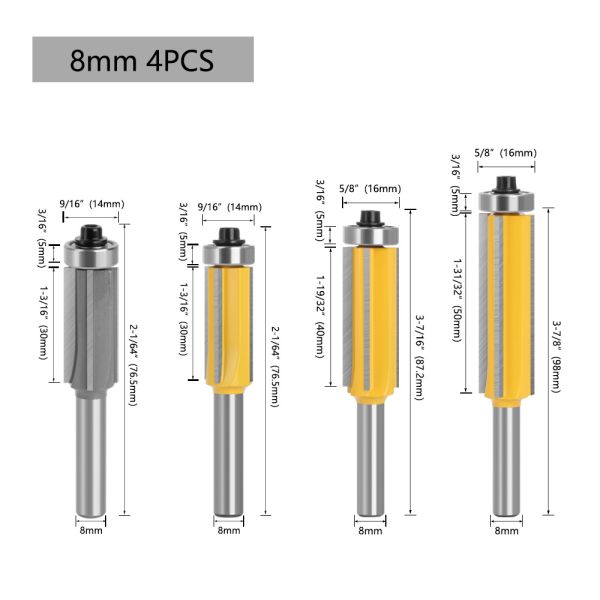 Customized High Quality Low Price 6mm 8mm Straight Bearing Trimming Bit Wood Milling Cutter Flush Trimming Router Bits