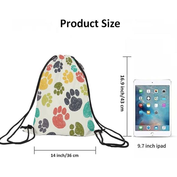Digital Printed Drawstring Backpack Bag Hand Drawn Doodle Prints Puppy Footprint Drawing