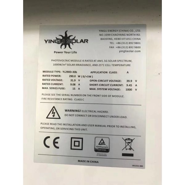 Commercial IP67 Waterproof 290W Poly Solar Panel