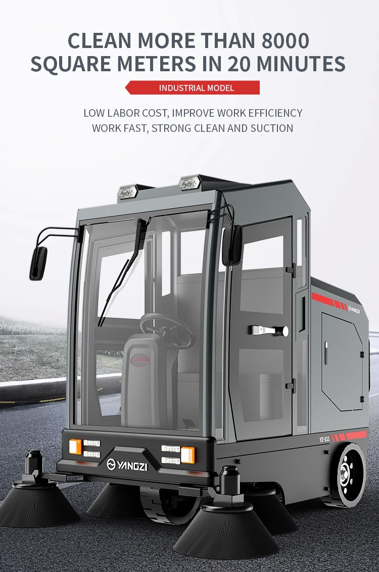 YZ-S12 All Closed Industrial Ride-on Floor Sweeper Machine Park Road Street Sweeper Car