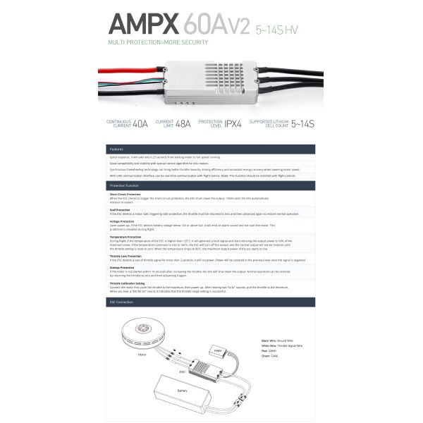 Electronic Speed Controler AMPX 60A (5-14S) Drone ESC
