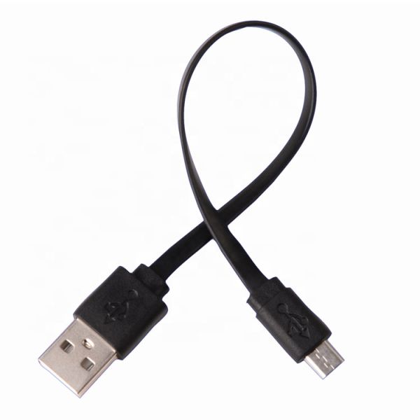 Short Black White Noodle Flat Micro V8 to USB Cable