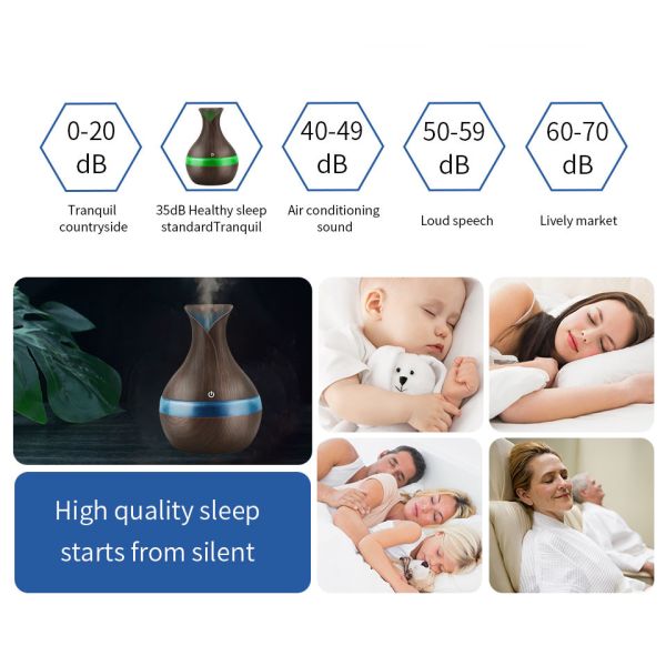 USB Wood Grain Ultrasonic Air Humidifier Household Aroma Diffuser Aromatherapy Mist Maker with Light