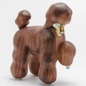 China Brown Wooden Dog Statues Sculptures With Beech Birch Mateiral on sale