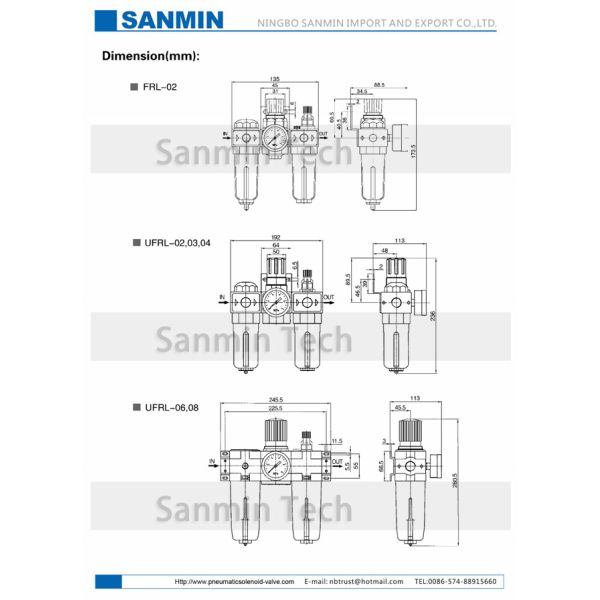 UFRL Pneumatic Filter Regulator Lubricator Air FRL Unit With Anti Acid Bowl