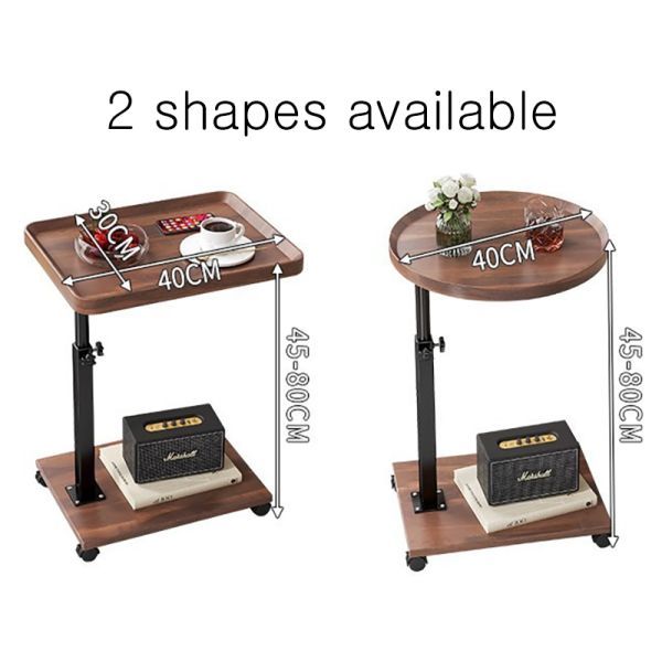 2 Layers Rack End Coffee Table With Wheels for Snack Bedside Couch Side and Modern Design Style in Living Room Bedroom