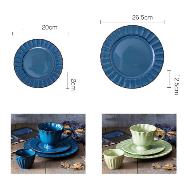 Blue Decor Embossed Colored Porcelain Dinnerware Odorless Ceramic Dish Set