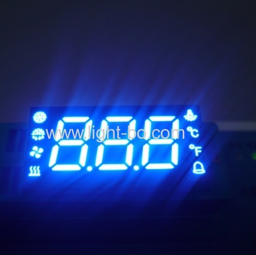 Custom ultra blue triple digit 7 segment led display for temperature humidity defrost compressor fan status indicator