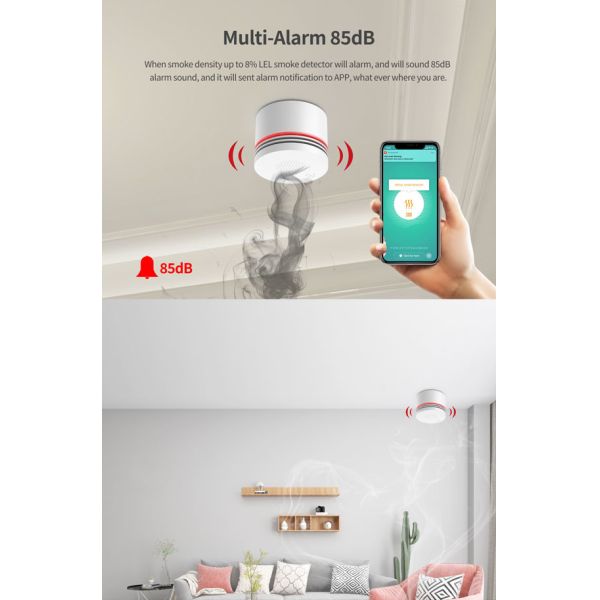 Tuya Wireless Smoke Detectors Wifi Buzzer Alarm 85db Alarm Alert