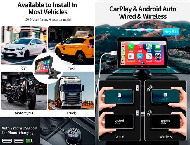 Auto Dashboard Autoradio Carplay Wireless 7 Inch Touch Screen Monitor For Car