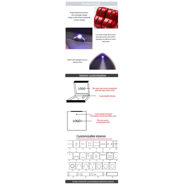 Customized Jewelry Storage Display Case LED Light Included for Rings and Bracelets