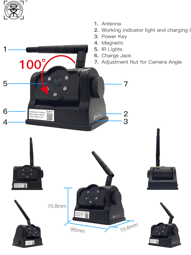 IP67 4CH Wireless Backup Camera System For Trucks RV Trailer ISO And Android