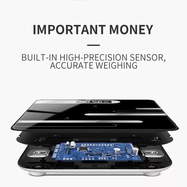 Battery Powered LED Glass Health Scale for Accurate Measurement of Body Fat Visceral Fat Muscle Bone and Basal Metabolic