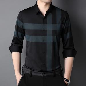 China Striped Polyester/Cotton Casual Black Shirt for Men Slim Fit Long Sleeve Shirts on sale