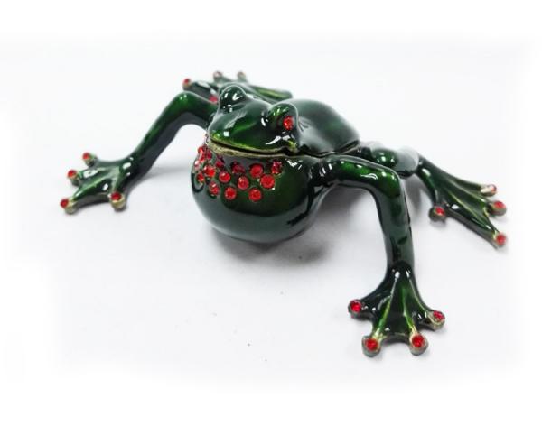 Bejewelled Home decoration Alloy Hand painted crystal Frog metal trinket box