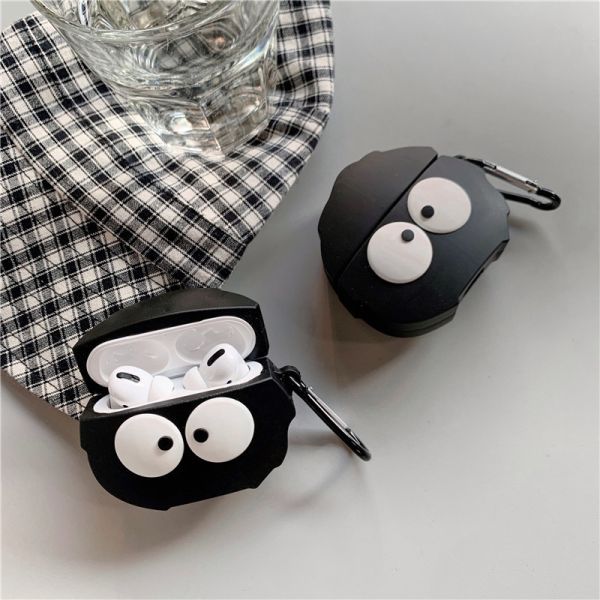 Anti Lost Cute Black Airpod Cases Black Silicone Cartoon Finger Print Proof