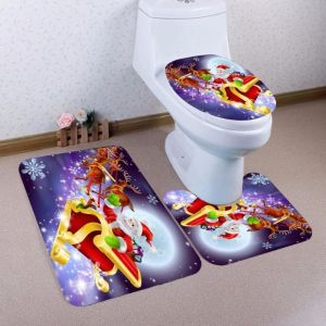 Christmas Festival Decoration Memory Foam Bath Mat 3 Pieces Set Universal Size