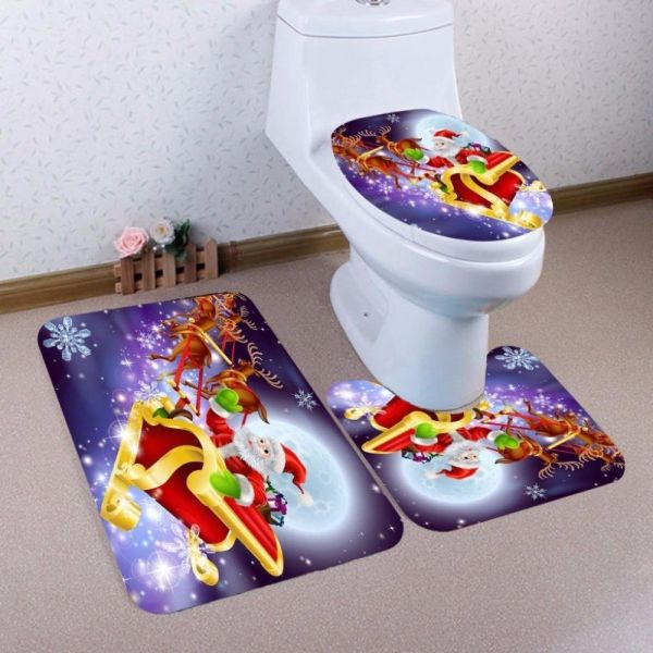Christmas Festival Decoration Memory Foam Bath Mat 3 Pieces Set Universal Size