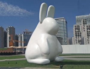 Creative Cute Metal Rabbit Sculpture White Stainless Steel Baking Varnish