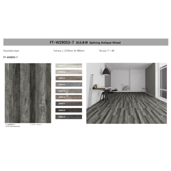 Thin Splicing Antique Wood Stone SPC Vinyl Click Flooring Polyvinyl Composite GKBM FT-W29053-7 Greenpy