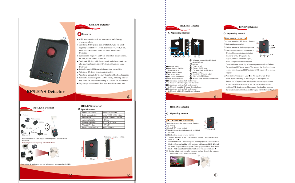 Multifunctional Wireless Camera Detector , Mini Spy Hidden Bug Detector