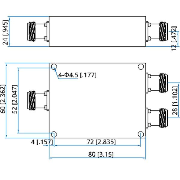 1000-4000MHz N Female 2 Way Wilkinson Power Divider