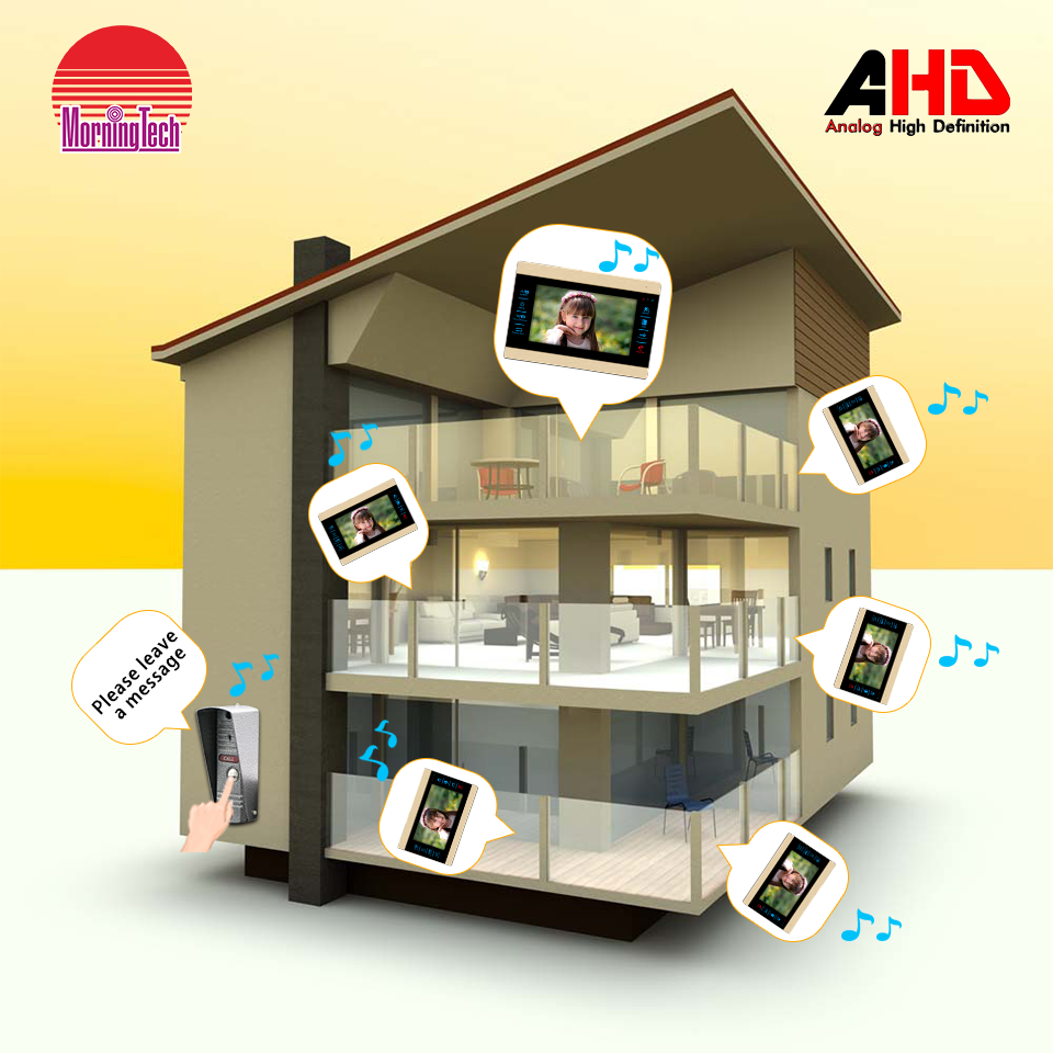 Morningtech Gold color 7inch touch button AHD video door phone intercom system for home