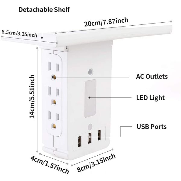 Wall Power Socket with Surge Protector ETL cETL Passed 6 Outlets 3USB Night Light