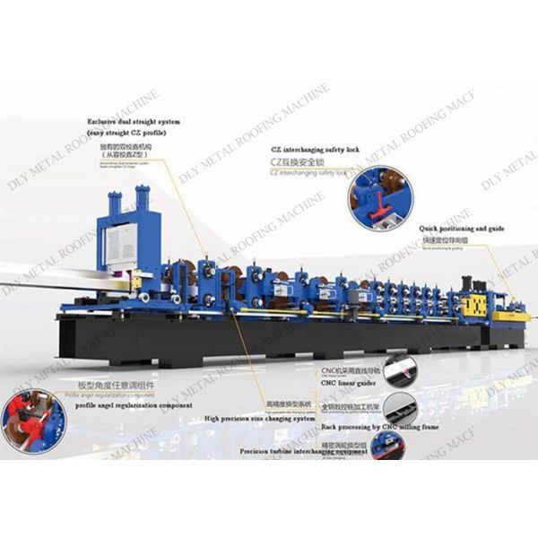 PLC Automatic C Purlin Machine Hydraulic Cutting 15kw Purlin Forming Machine