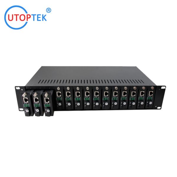14slots Media converter RACK Chassis Mount 19inch 2U dual AC power for CCTV Network using