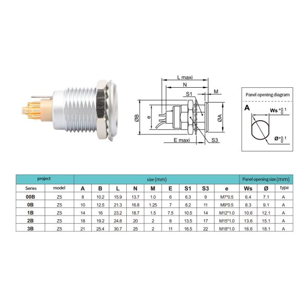 B Series Z5 14pin With grounding pin internal fixation Push-pull self-locking connector