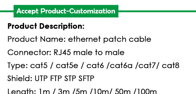OEM High Quality Pure Cooper Shield FTP UTP STP SFTP Cat5 Cat5e Cat6 Cat6a Cat7 Cat8 RJ45 Ethernet Patch Lan Network Cable