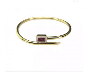 Best Luxury Red Ruby Diamond Studded Nail Bracelet 24k Gold Stainless Steel Bangle wholesale