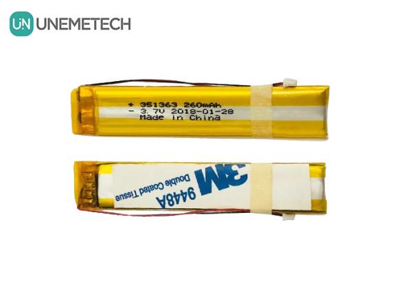 Cheap Long Narrow 3.7V 260mAh Custom Lithium Polymer Battery 351363 For Intelligent Glasses for sale