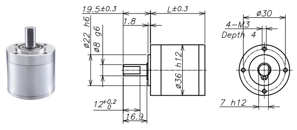 240N 3 Stage Planetary Gearbox , High Precision Gearbox 48.6mm Length